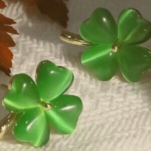 Lucky 4-Leaf Clover Stud Earrings - Vibrant Green Synthetic Opal, Hypoallergenic